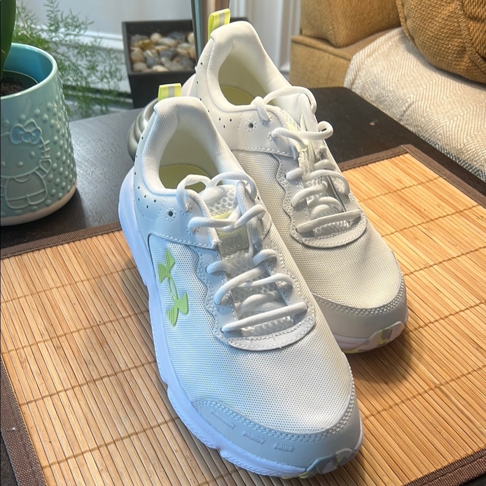 Under Armour Women's White Athletic Sneakers with Lime Accents